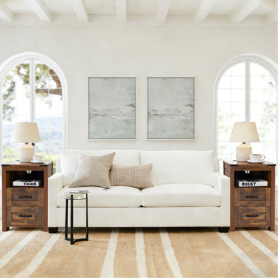 Table de chevet avec station de charge, table d'appoint avec armoire de rangement à 2 tiroirs pour chambre à coucher, salon
