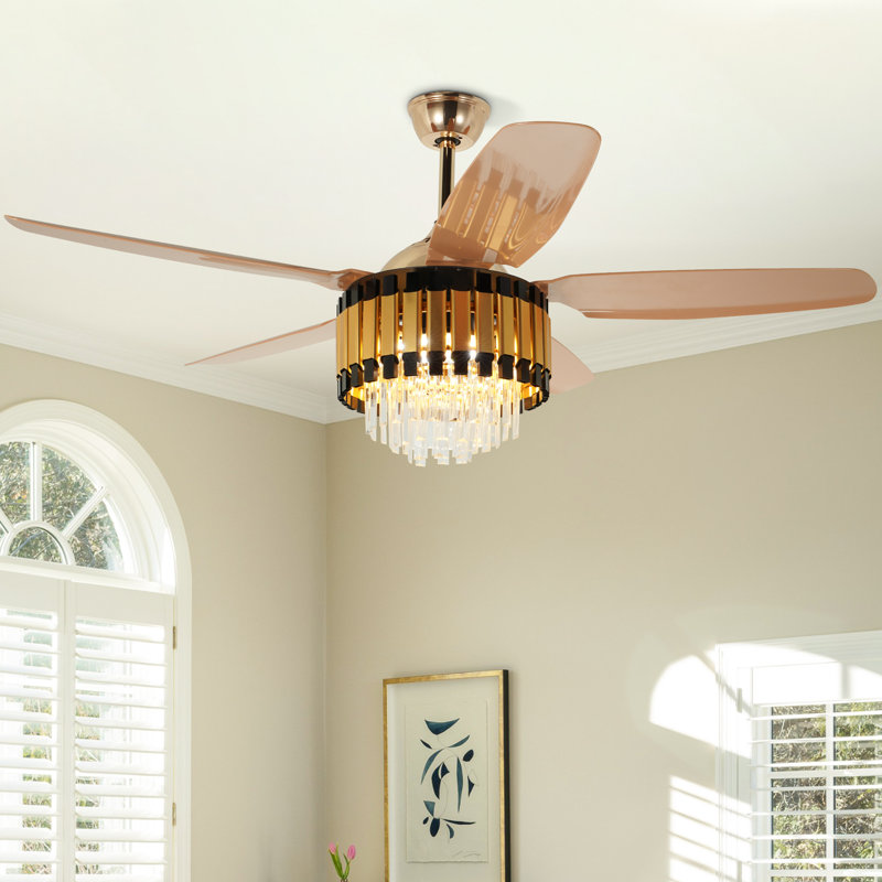 52" Modern Ceiling Fan With Led Light Kit & Remote Control, 6 Speeds, 3 Colors Changing, Reversible, Timer