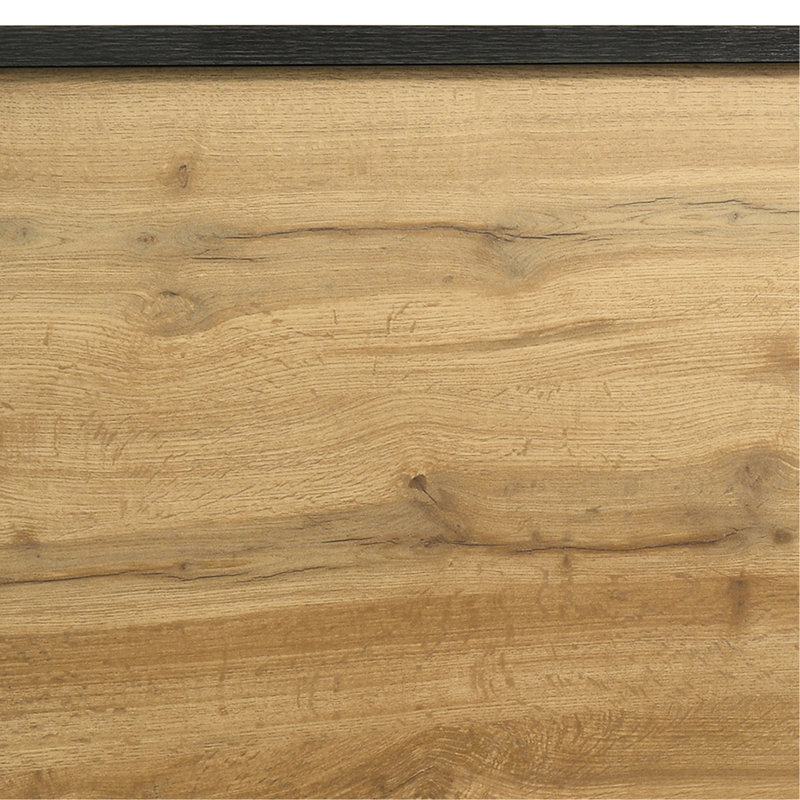 Grand lit à panneau avec éléments modernes de style Mid-Century, brun vieilli et pin naturel, placage de papier 3D pour chambre à coucher avec attrait rustique, décor