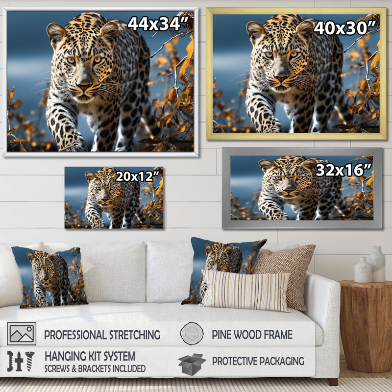 " Leopard Sleek Leopard ", Cadre flottant doré, H 24 po x l 32 po x P 1 po