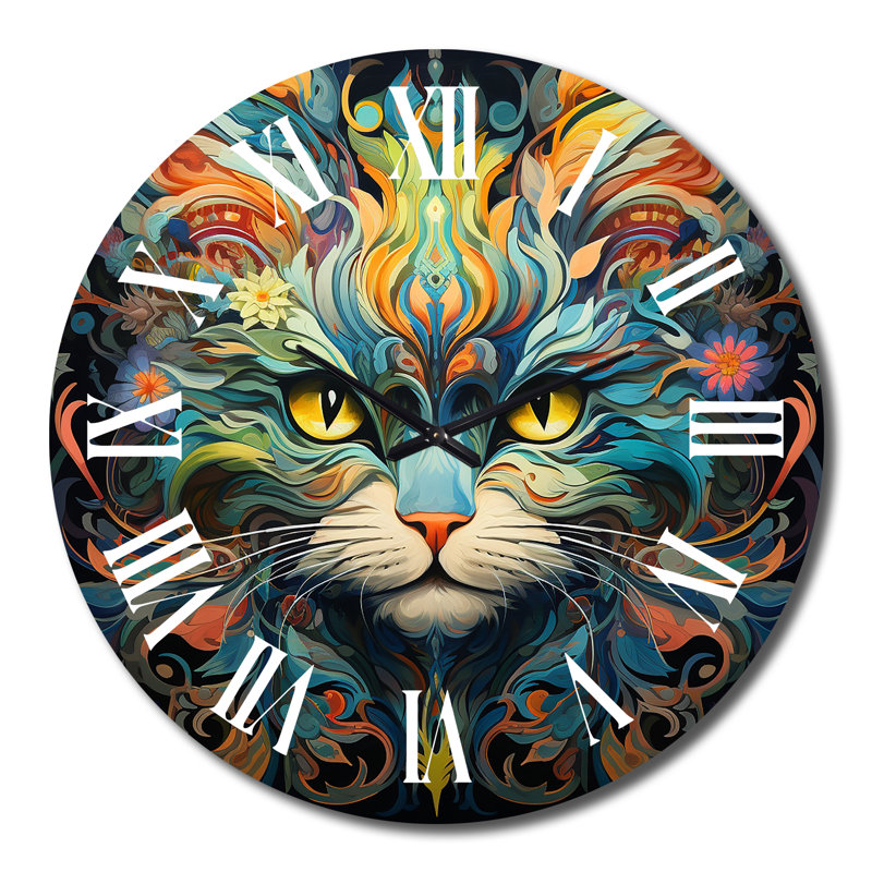 Horloge murale cosmique chat sarcelle avec regard mystérieux, Très grand