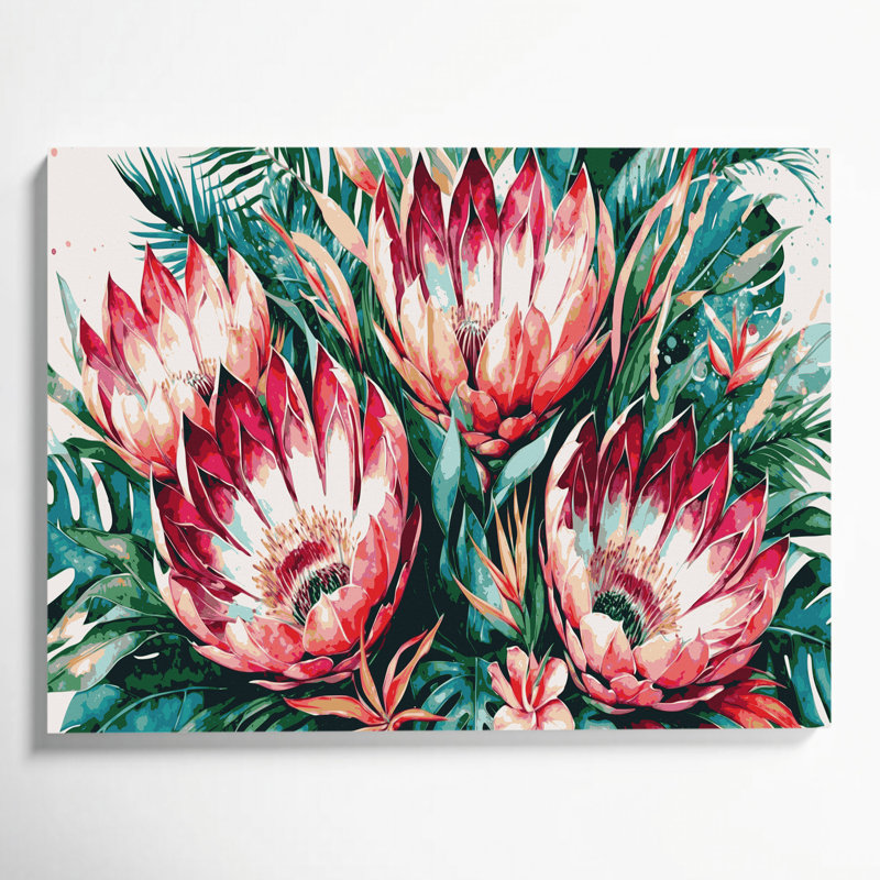 Art hawaïen sur toile brune Protea, H 20 po x l 30 po