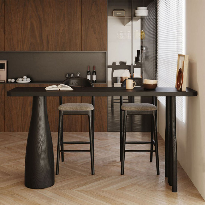 Ensemble de tables de bar droites pour 2 personnes en bois massif noir