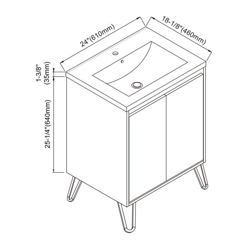 Ensemble de meuble-lavabo simple 24 po Evstati, Jaune