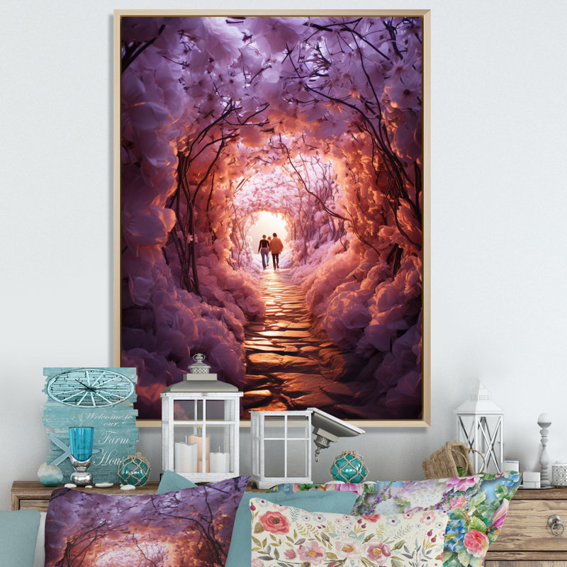 Couple dans une lueur éthérée mauve sur toile, Cadre naturel flottant, H 32 po x l 16 po x P 1 po