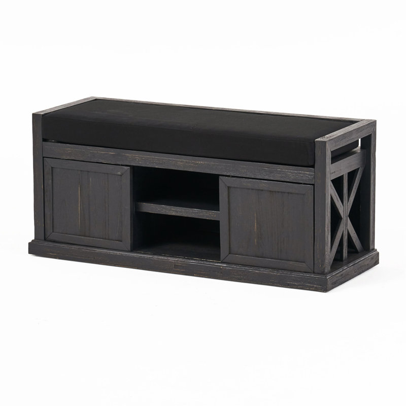 Banc en bois rustique avec coussins et organisation efficace des tablettes - Matériau pratique
