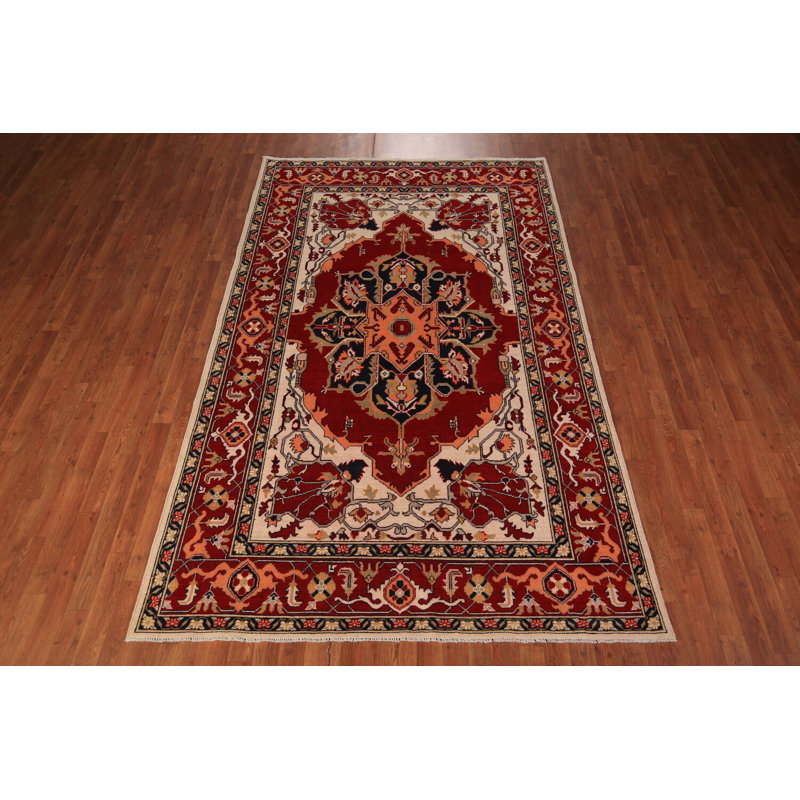 Tapis oriental traditionnel fait à la main en laine rouge 8 x 10