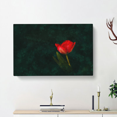 Lone Red Tulip - Wrapped Canvas Painting