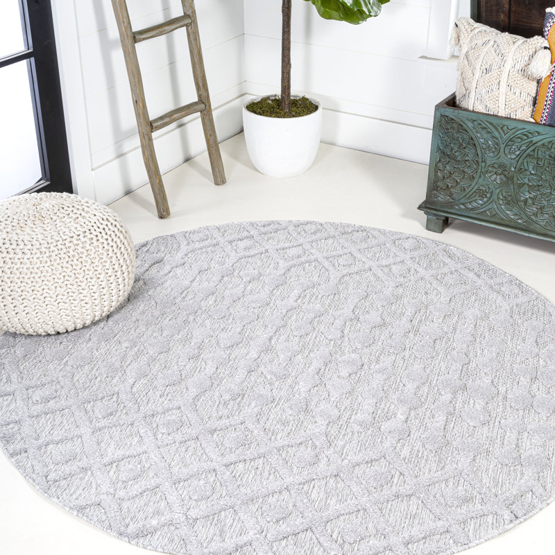 Tapis intérieur / extérieur gris clair Shanaghy, Rond 5 pi 3 po