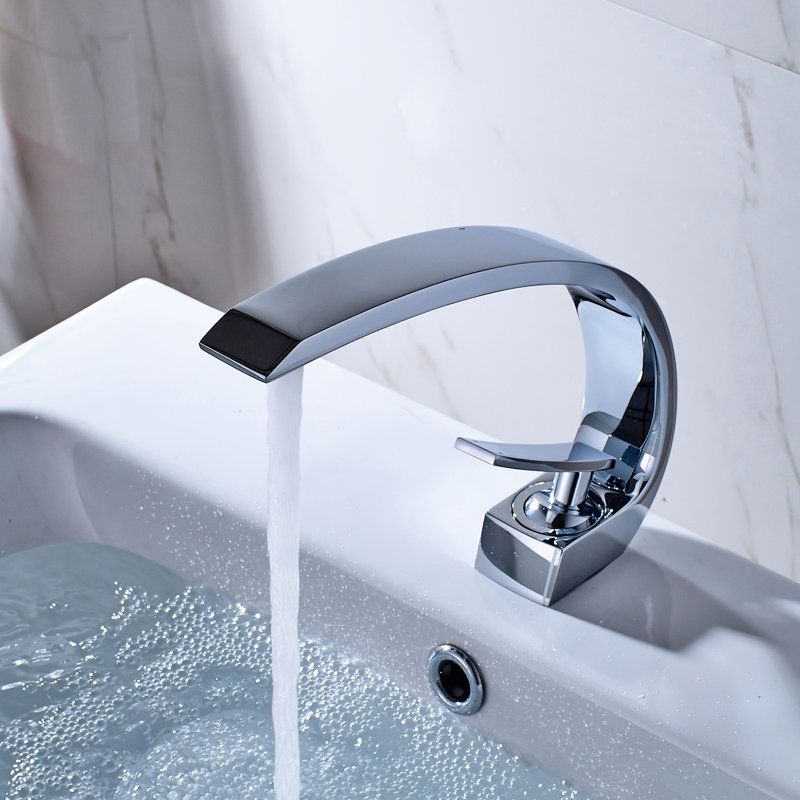 Contemporary Bathroom Sink Faucet - Geometric Single Handle Basin With Cartridge Valve And Deck-Mounted Hole Modern Waterfall