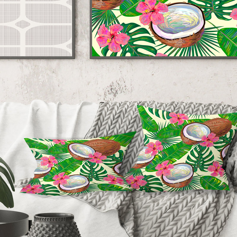 Coussin tropical imprimé tropical Cooconut and Jungle - Mid-Century, 18 po x 18 po