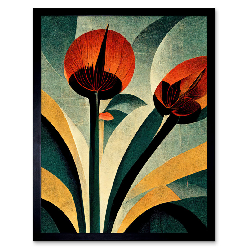 Art Deco Coral Single Flower - Single Picture Frame Print