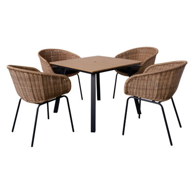 Heavy-Duty Square Patio Dining Table with Umbrella Hole for Garden, Balcony, Backyard