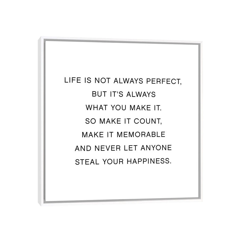 Art textuel, "Life is not always Perfect" par Mambo art studio, H 37 po x l 37 po x P 1,5 po, Toile blanche encadrée