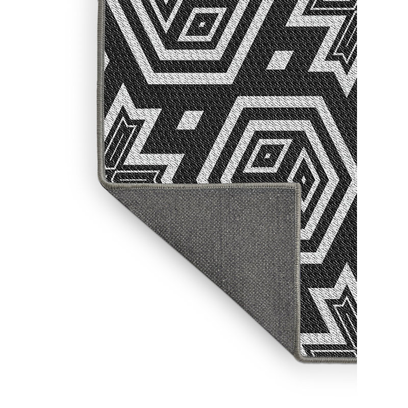 Tapis décoratif géométrique noir port Morris, Rectangle 2 pi x 4 pi