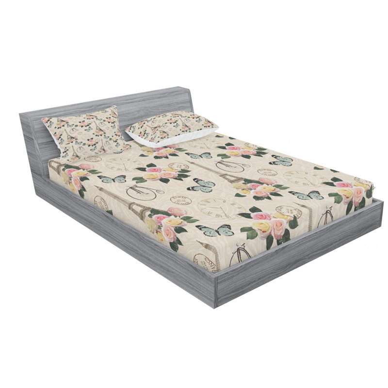 Microfiber Floral Sheet Set, Queen Sheet Set with Fitted Sheet