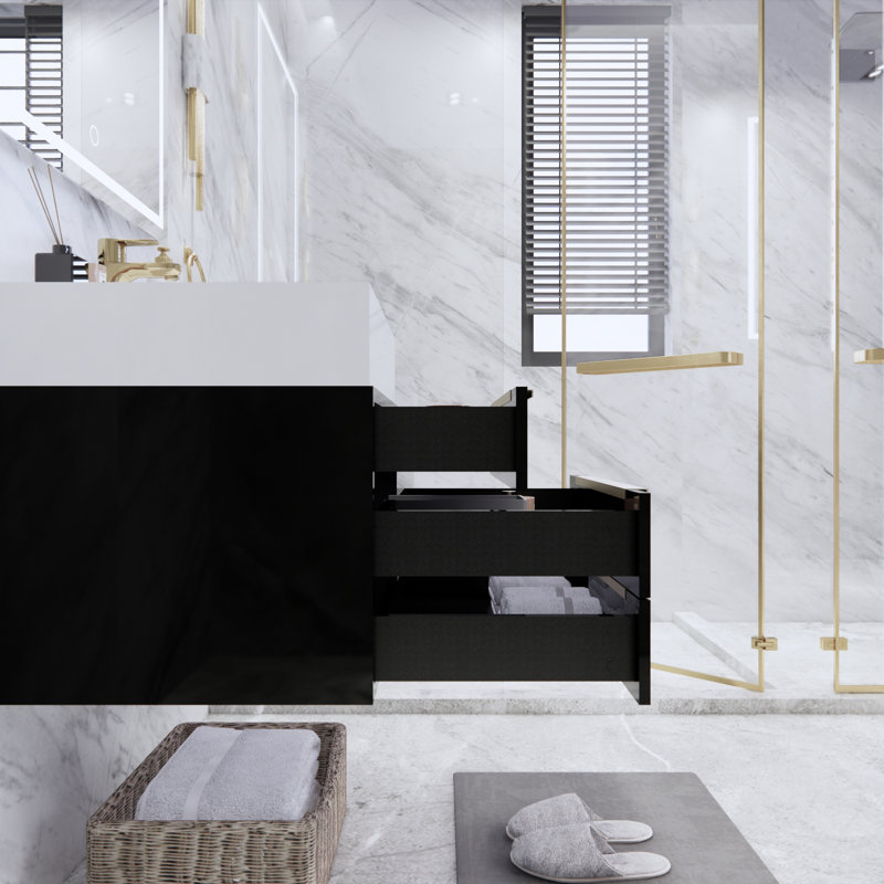 Glasgow 24'' Single Bathroom Vanity with Acrylic Top, High Gloss Black