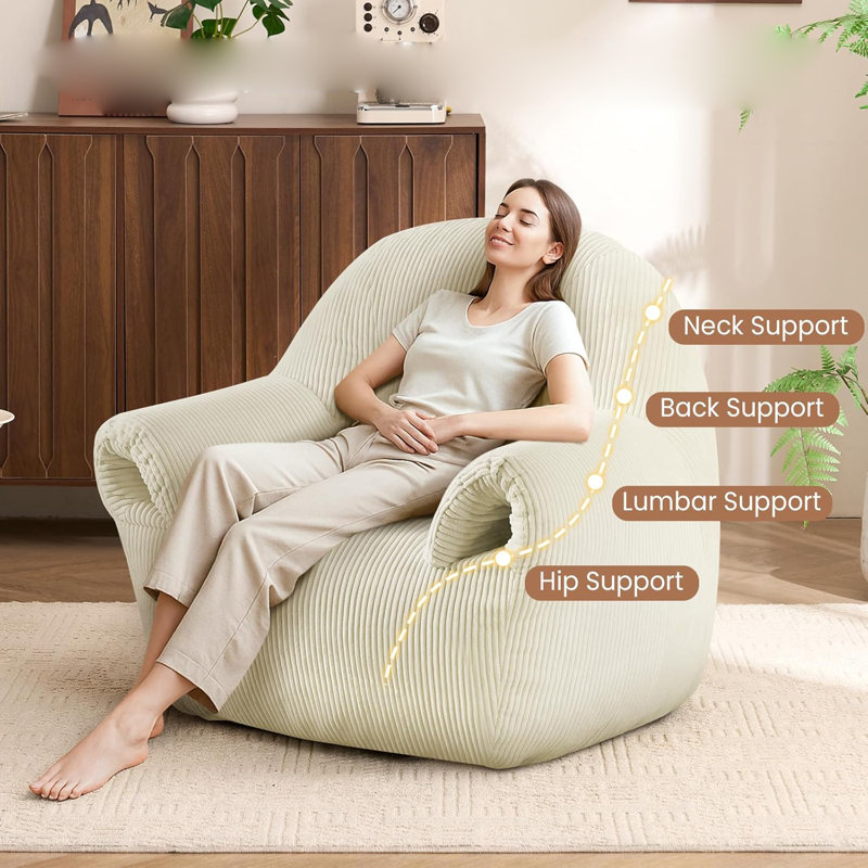 Bean Bag Chair For Adults, Beige Corduroy