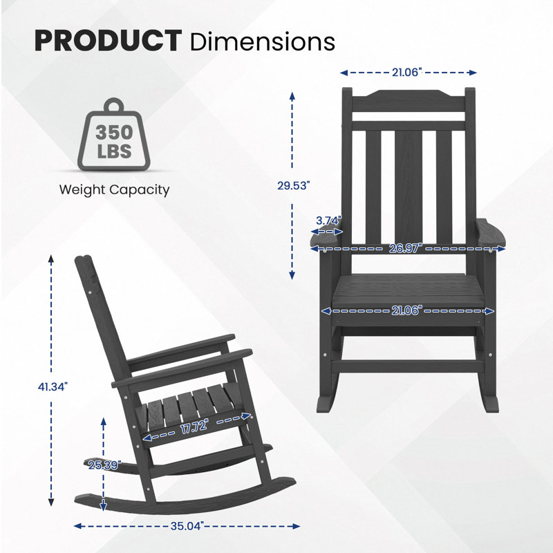 Wolak HDPE Oversized Modern Rocking Adirondack Chair(Set Of 2), Gray