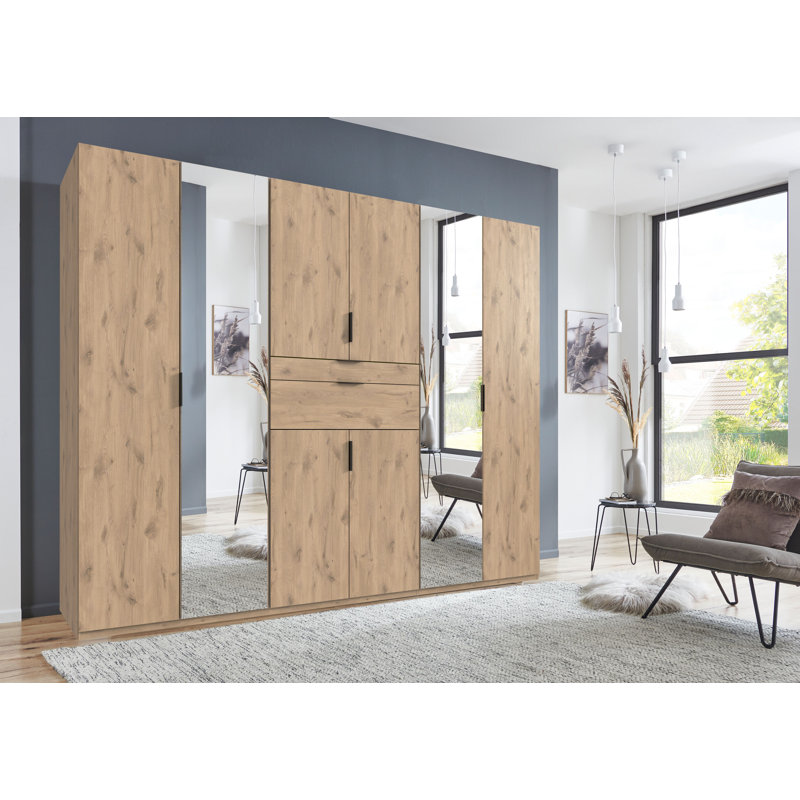 Qusai 8 Door Manufactured Wood Wardrobe, Oak wood