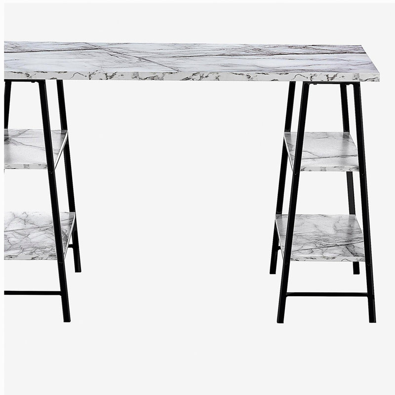 Bureau d'ordinateur, bureau personnel, ordinateur portable, tablettes de rangement, bureau de 48 po, stratifié aspect marbre blanc, métal noir, contemporain, moderne