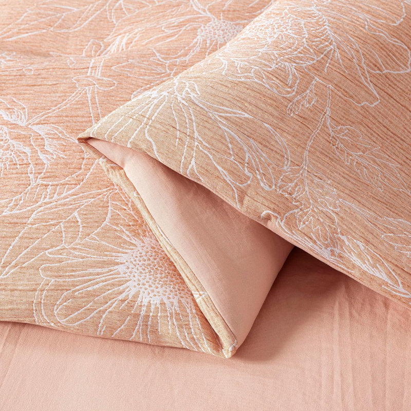 Katrina Floral Jacquard Textured Comforter Set, Twin Comforter + 3 Additional Pieces, Orange/White