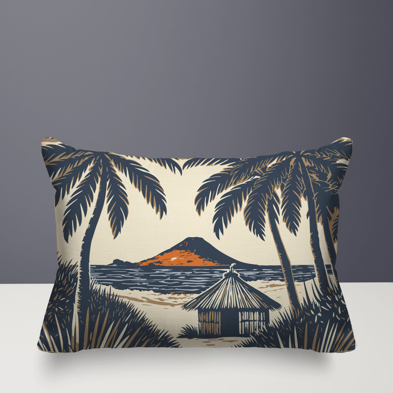 Oreiller rectangulaire intérieur / extérieur Kitar Island Palmreversible, Rectangle H 14 po x l 20 po, Gris