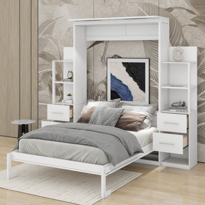 Lit escamotable double avec tiroirs, tablettes et lumières DEL