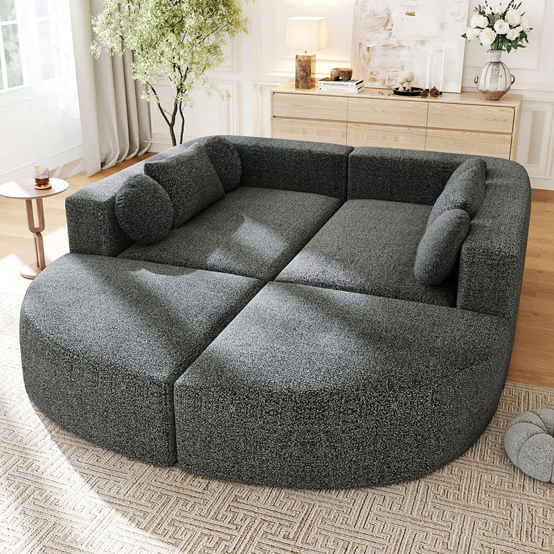 Boneless Couch Modular Sectional Sofa 114.9" Free-Combined Sofa Couch Sofa Bed Compression Sofa With Deep Seating And Curved Design