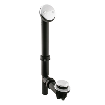 14" Black Polypropylene Tip-Toe Bathtub Leg Drain Assembly with 2-Hole Overflow