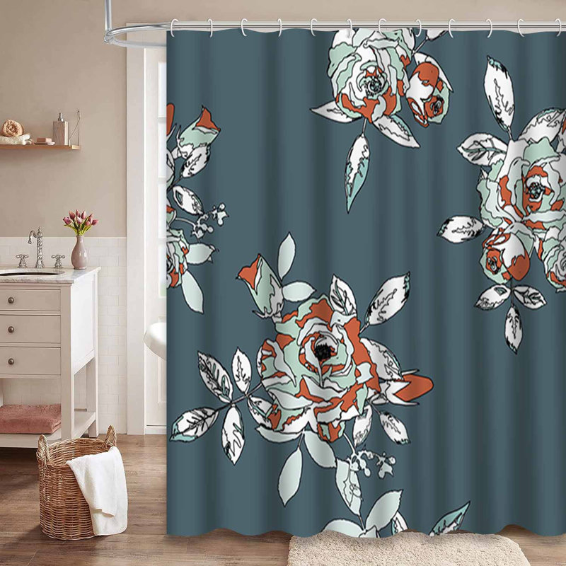 Rideau de douche imperméable à motif floral avec 12 crochets, L 72 po x l 72 po