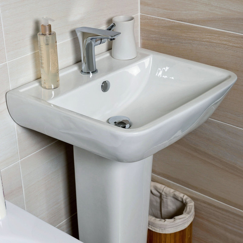 White Stone Railway 855mm L x 450mm W White Ceramic Rectangular Sink with Overflow
