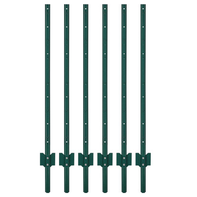 Heavy Duty U-Channel Metal Fence Posts for Garden & Lawn – Green Powder-Coated Steel, Rustproof, UV Resistant, Easy No-Dig Install, Ideal for Wire & Electric Fencing – 4 FT, 6 Pack
