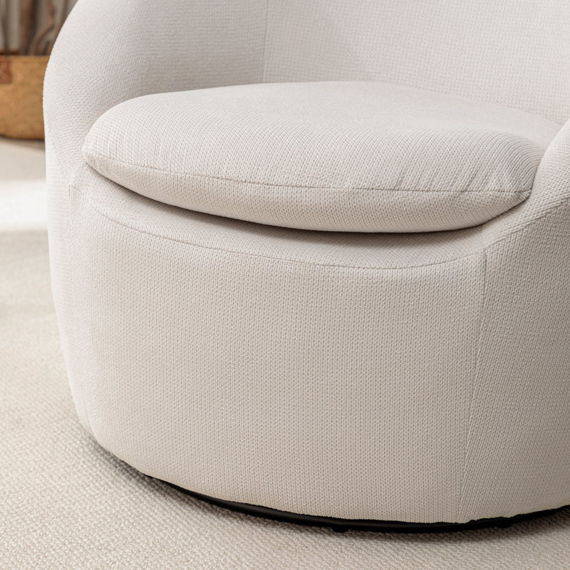 Modern Teddy Fabric Barrel Basic Accent Chair, 360° Swivel, Beige Teddy