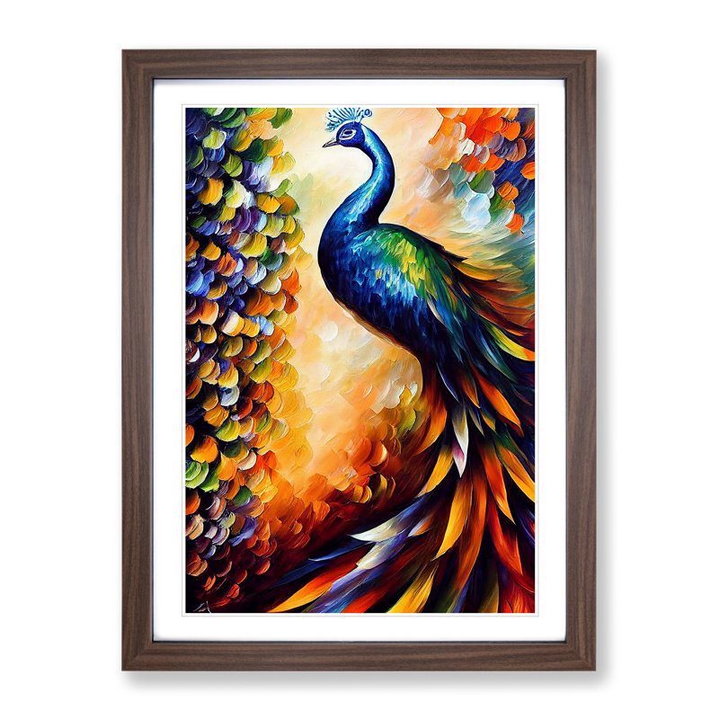 Peacock Portrait No.4 - Single Picture Frame Painting, 46cm H x 34cm W x 2cm D, Walnut Framed