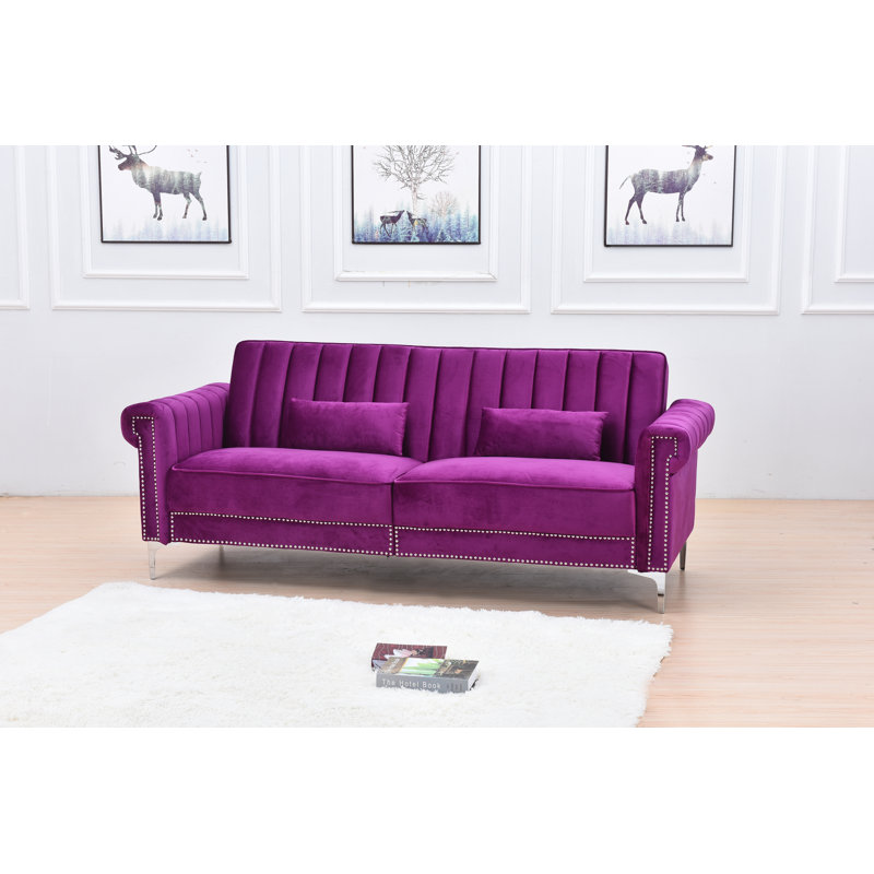 Twin 85'' Velvet Futon And Mattress, Violet