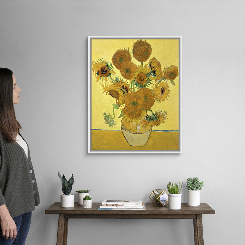 Tournesols, 1888, art mural sur toile, H 24 po x l 30 po x P 1,75 po, Cadre blanc