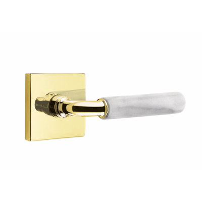 Ensemble de leviers de passage Emtek Select, rosette carrée, tige R-Bar, poignée en marbre blanc, gauche