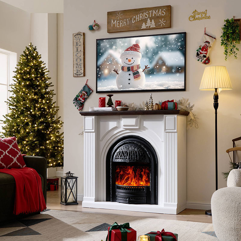 47''W Electric Fireplace Mantel, Wooden Surround Firebox Freestanding for TVs up to 60"