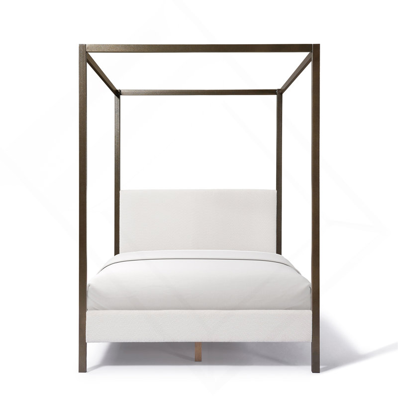 Lit à baldaquin rembourré Industrial Luxe, Cuivre / Blanc, Lit double