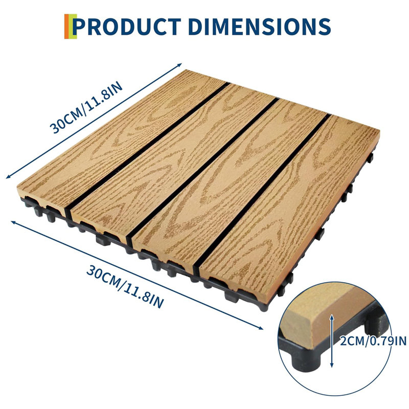 Carreaux de terrasse en composite de style entrelacé 12 po x 12 po, Naturel, 48