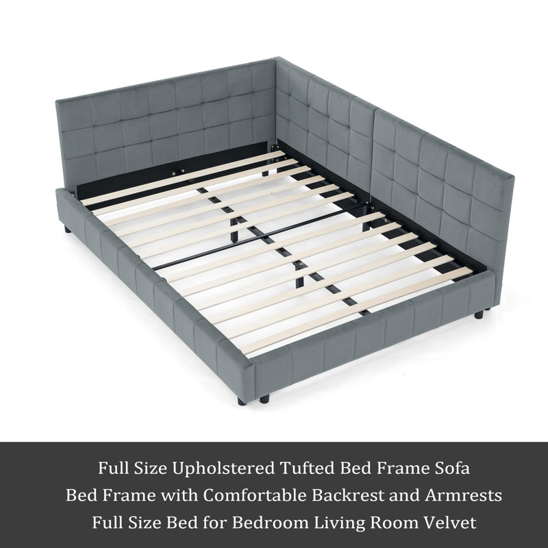 Full Size Upholstered Tufted Bed Frame, Sofa Bed Frame, Full Size Bed for Bedroom, Velvet, Beige, Gray