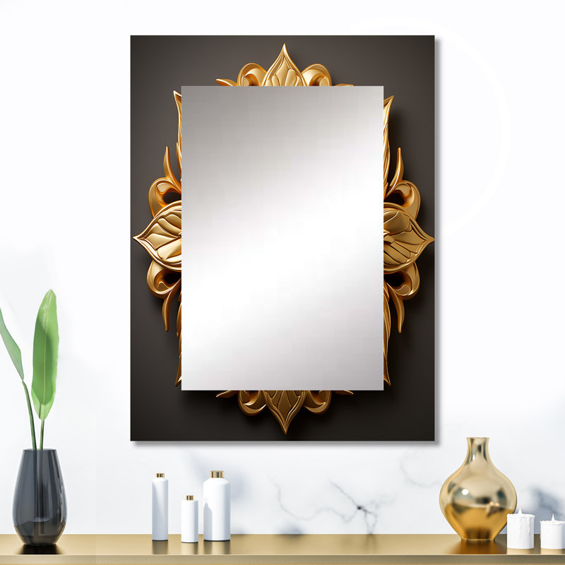 Abstrait doré tournesol Glam Blooming II - miroir de tournesol, miroir mural décoratif traditionnel, impression d'art en métal