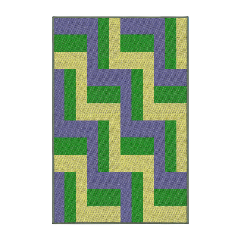 Bleu/jaune Tapis décoratif, Rectangle 7 pi x 9 pi