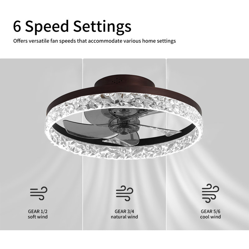 DunsenCrystal Low Profile Ceiling Fan With Light And Remote Control, Dimmable LED Ceiling Fan, 6 Speeds, Timing Reversible Blades, Brown, 20 In.