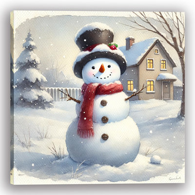 Cheerful Frost: Charming Snowman Canvas Wall Art