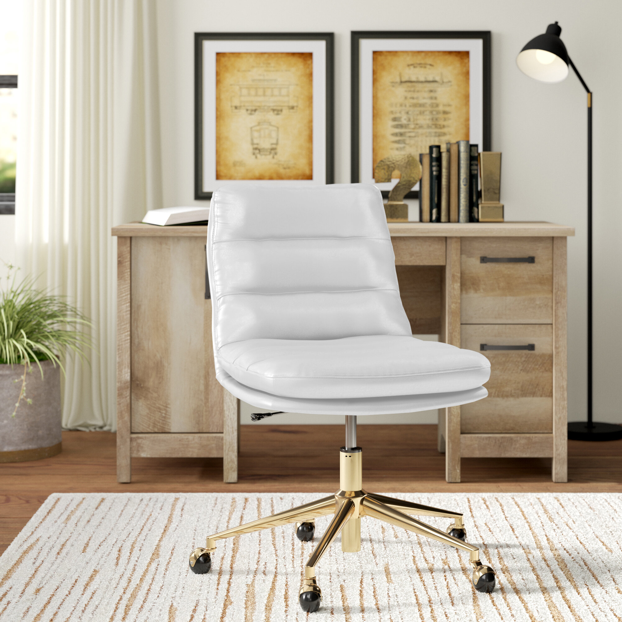 White leather discount gold office chair