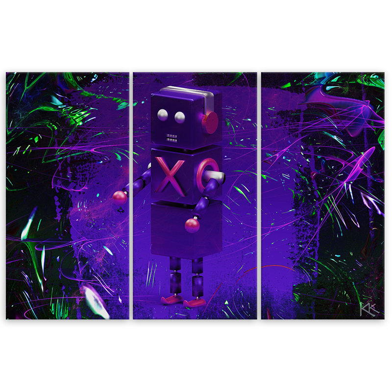 Robot For The Player - 3 Piece Wrapped Canvas Print Set, 80cm H x 120cm W