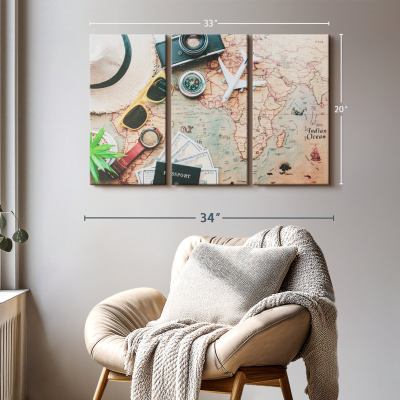 «Travel Wall Art» sur toile, H 20 po x l 33 po x P 1,25 po