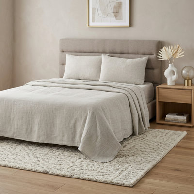 Ensemble de draps quatre pièces très grand californien en lin gris clair